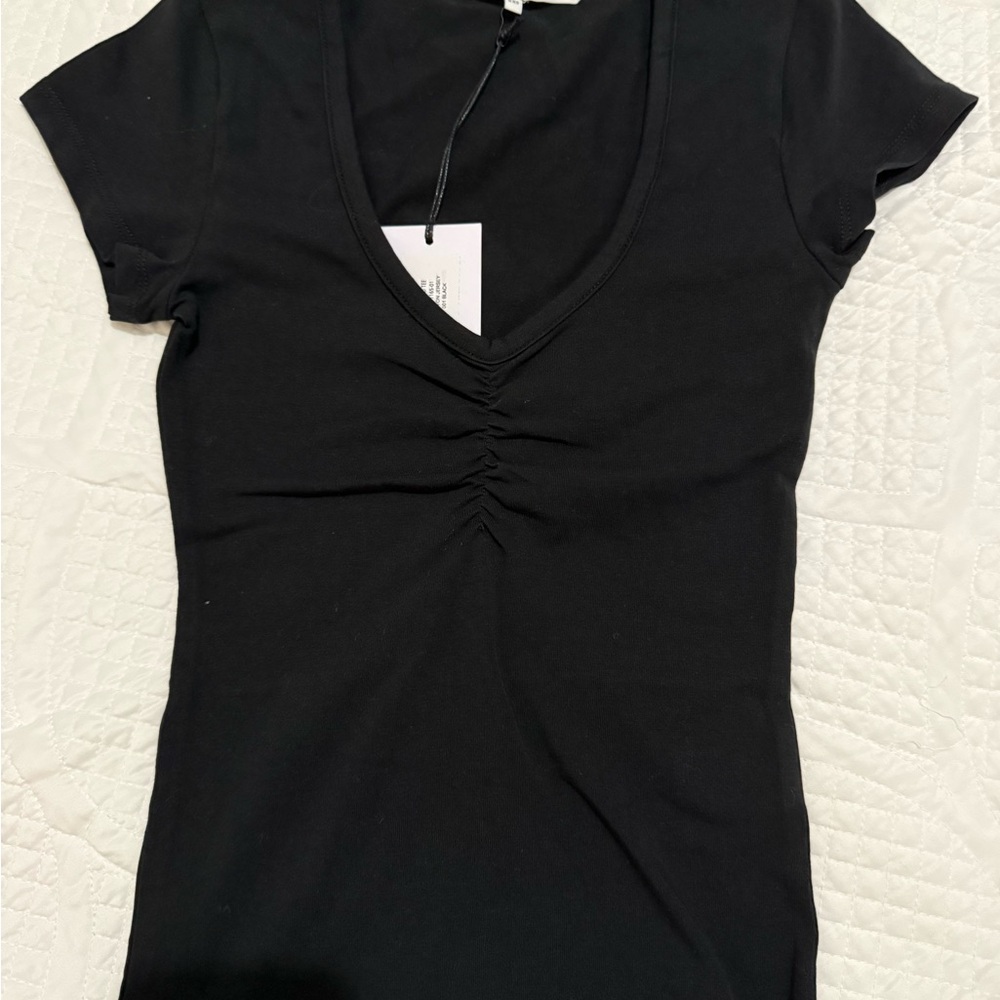 WeWoreWhat Black Ruched V-Neck Bodysuit